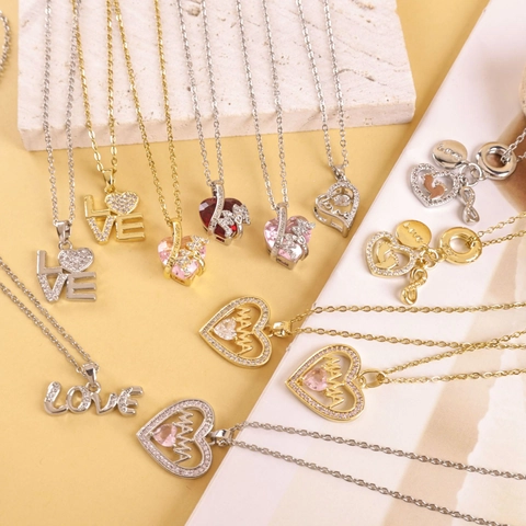 Stainless Steel Mother's Day Heart Necklace Gold Silver Plated LOVE MOM MAMA Pendant Necklace For Women Zirconia Jewelry Gift