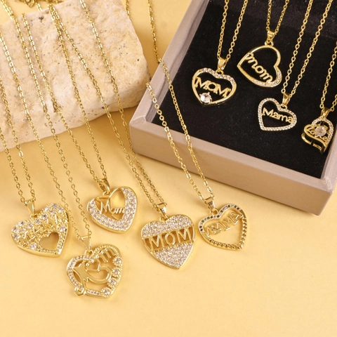 Stainless Steel Mother's Day Heart Necklace Gold Silver Plated LOVE MOM MAMA Pendant Necklace For Women Zirconia Jewelry Gift