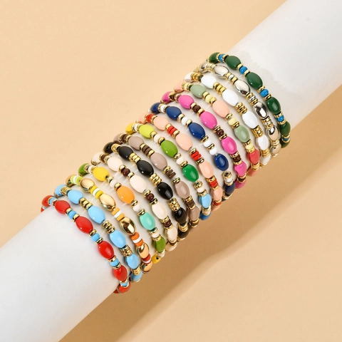 Bohemian Alloy Handmade Beaded Bracelet Necklace Macaron Color Oval Rainbow Resin Beads Jewelry For Women Vacation Daily