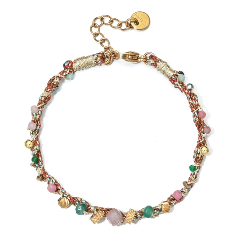 Bohemian Handmade Woven Bracelet For Women Ethnic Style Stainless Steel Natural Stone Tourmaline Adjustable Beach Jewelry
