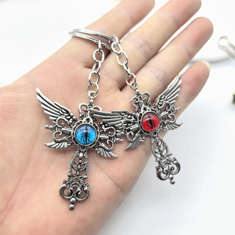 Porte-clés Gothique Vintage Ailes De Croix Mauvais Œil Main De Fatima Pendentif En Alliage Strass Anneau De Clé Bijoux De Sac