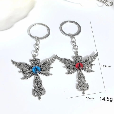 Porte-clés Gothique Vintage Ailes De Croix Mauvais Œil Main De Fatima Pendentif En Alliage Strass Anneau De Clé Bijoux De Sac