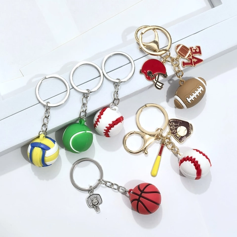 Porte-clés Créatif Ballon de Sport 3D Alliage PVC Football Basketball Baseball Tennis Billard Pendentif Sac à Dos Ornement Cadeau Fan Sport