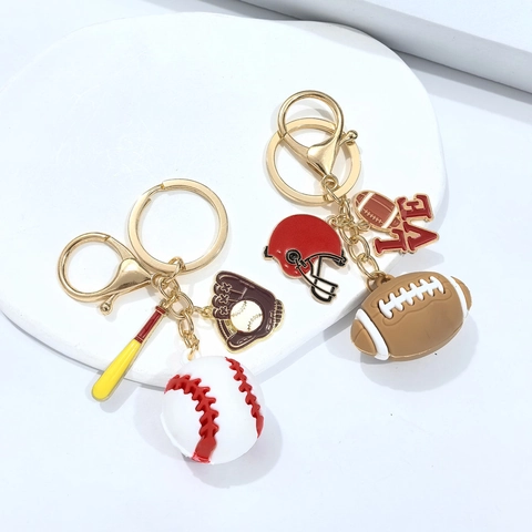 Porte-clés Créatif Ballon de Sport 3D Alliage PVC Football Basketball Baseball Tennis Billard Pendentif Sac à Dos Ornement Cadeau Fan Sport