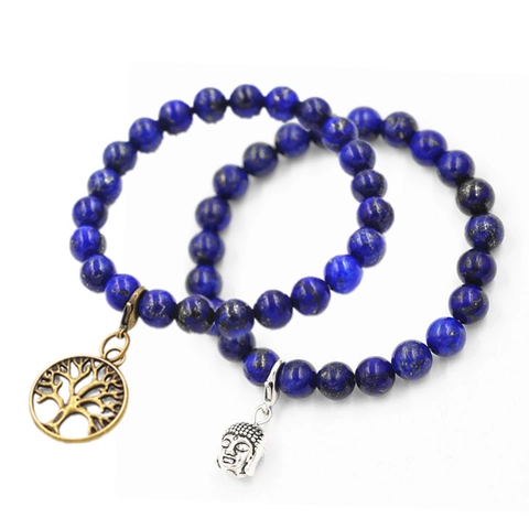 Natürliches Lapislazuli Perlenarmband Für Damen Herren Mit Lebensbaum Buddhakopf Anhänger Ethnisch Heilender Schmuck Geschenk