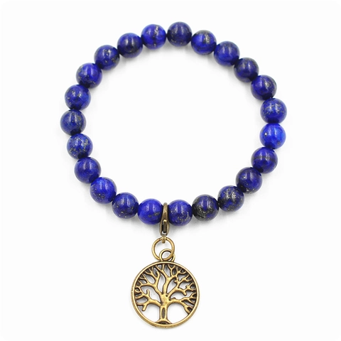 Natürliches Lapislazuli Perlenarmband Für Damen Herren Mit Lebensbaum Buddhakopf Anhänger Ethnisch Heilender Schmuck Geschenk