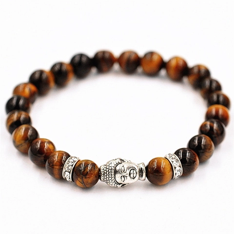 Pulsera de Cuentas Cabeza de Buda Ojo de Tigre Ágata Turquesa Pulsera Elástica para Hombre Mujer Joyería de Yoga Espiritual