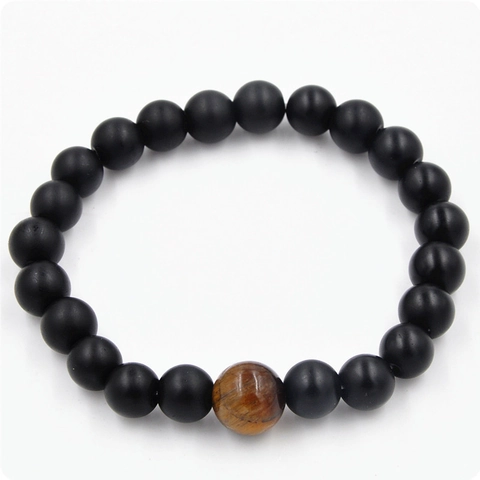 Men Vintage Matte Black Agate Stone Tiger Eye Beaded Bracelet Elastic Buddha Prayer Beads Natural Stone Jewelry Gift