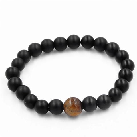 Men Vintage Matte Black Agate Stone Tiger Eye Beaded Bracelet Elastic Buddha Prayer Beads Natural Stone Jewelry Gift