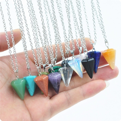 Sechseckige Kristall Säule Anhänger Halskette Zinklegierung Kreuz Kette Naturstein Punkt Pendel Für Damen Herren Schmuck Geschenk