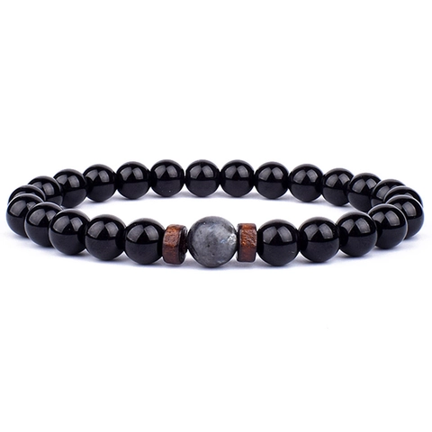 Bracelet pour Hommes en Pierre de Lave Volcanique Vintage avec Lapis-Lazuli Naturel Labradorite Intercalaires en Bois Bijoux