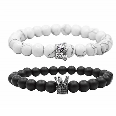 Bracciali con Perline a Corona in Pietra Vulcanica Naturale Agata Opaca Turchese Bianco Quarzo Rosa Braccialetto Regalo Gioielli per Coppie