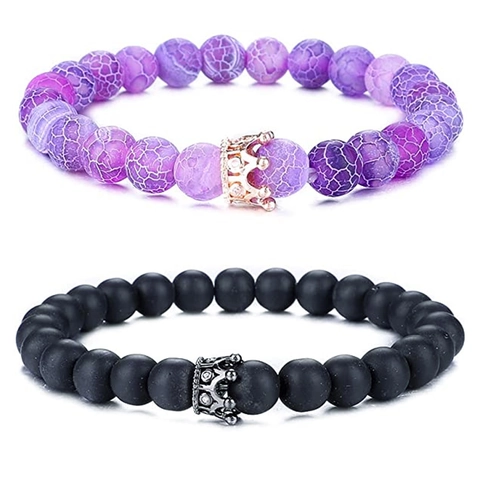 Bracciali con Perline a Corona in Pietra Vulcanica Naturale Agata Opaca Turchese Bianco Quarzo Rosa Braccialetto Regalo Gioielli per Coppie