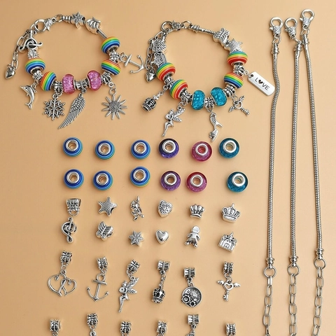 DIY Armband Sieraden Maken Kit Vrouwen Legering Slangenketting Charms Kralen Kroon Hart Sneeuwvlok Hanger Sieraden Set Cadeau