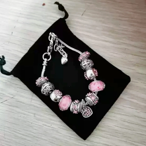 Bracelet à Perles DIY pour Femmes Cœur Rose Perles de Verre Colorées Strass Licorne Charme Alliage Chaîne de Serpent Bijoux Cadeau