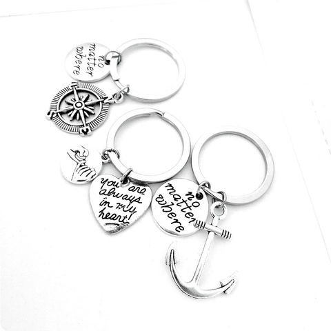 Vintage Alloy Anchor Compass Lettering Round Plate Keychain Friendship Travel Gift Jewelry For Classmate Graduation Keyring