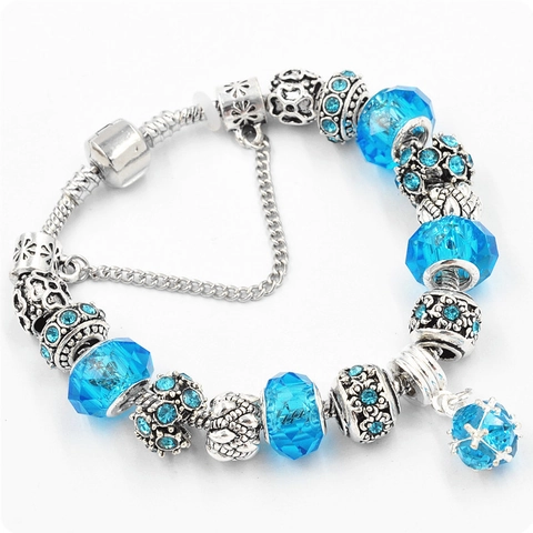 Pulsera de Charms de Cuentas DIY Estilo Europeo Para Mujer Aleación Cristal Diamante de Imitación Cadena de Hueso de Serpiente Joyería de Moda Regalo