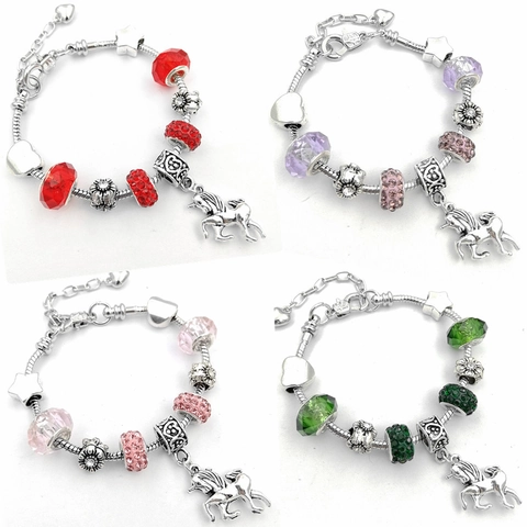 Pulsera de Abalorios con Dijes DIY Con Colgantes de Unicornio Estrella Corazón Luna Cadena de Serpiente de Aleación de Cobre Cuentas de Vidrio Para Niñas Mujeres Regalo Joyería