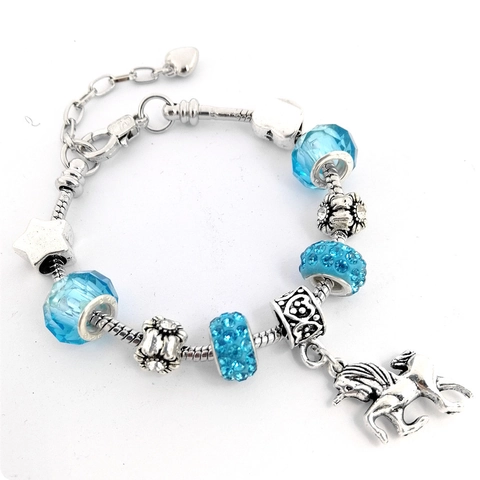 Pulsera de Abalorios con Dijes DIY Con Colgantes de Unicornio Estrella Corazón Luna Cadena de Serpiente de Aleación de Cobre Cuentas de Vidrio Para Niñas Mujeres Regalo Joyería
