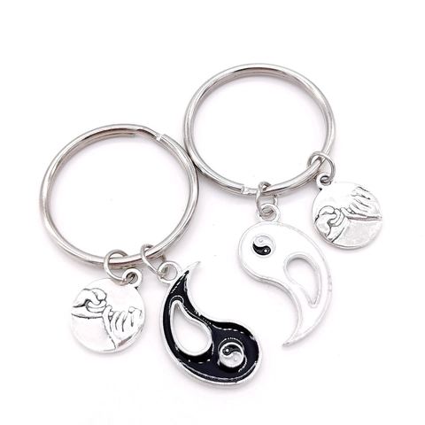 Set di Portachiavi per Coppia Tai Chi Yin Yang in Lega di Zinco Pendenti Coordinati Pinky Swear per Regalo BFF Amanti