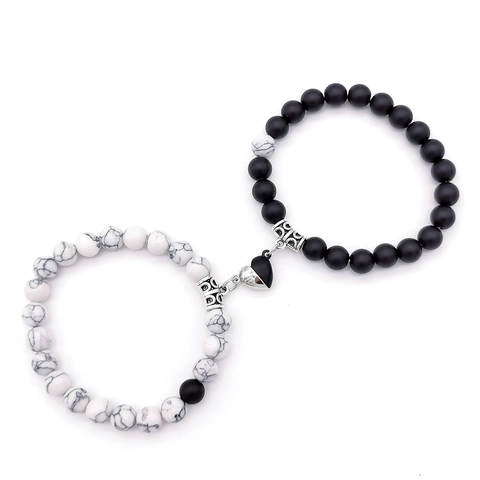 Pulsera de Cuentas Con Amuleto de Corazón Magnético Piedra Negra Mate Turquesa Blanca Para Pareja Amantes Mejores Amigos Regalo