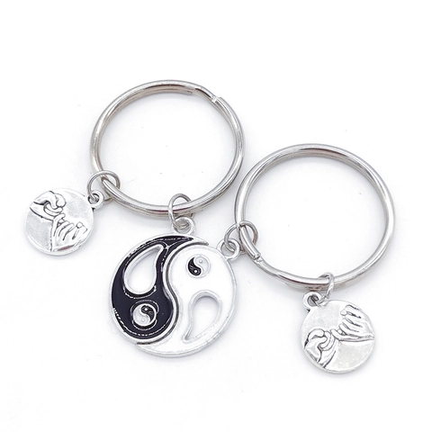 Set di Portachiavi per Coppia Tai Chi Yin Yang in Lega di Zinco Pendenti Coordinati Pinky Swear per Regalo BFF Amanti