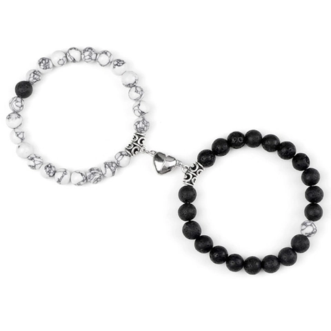 Braccialetti di Coppia con Cuore Magnetico in Pietra Naturale per Uomo Donna Pietra Lavica Agata Turchese Bianco Gioielli Fatti a Mano