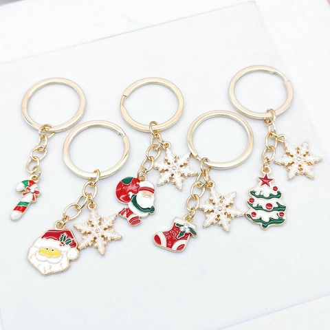 Portachiavi Natalizio in Lega Smaltata Babbo Natale Albero di Natale Fiocco di Neve Ciondoli per Decorazione Zaino Regalo di Natale