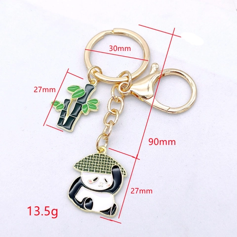 Creative Chinese Style Panda Bamboo Metal Keychain Alloy Enamel Drip Oil Panda Bag Pendant Key Ring Gift For Women Kids