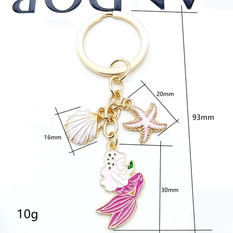 Portachiavi in Lega a Forma di Sirena Stella Marina Conchiglia Smaltato Placcato Oro Tema Oceano Ciondolo per Borsa Regalo