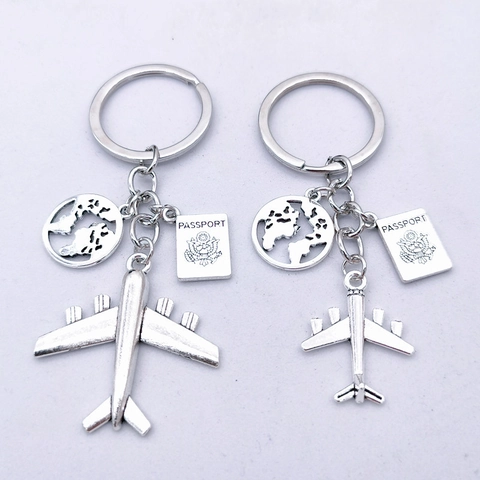 Travel Theme Alloy Airplane Globe Passport Metal Keychain For Men Women Backpack Bag Pendant Ornament Travel Jewelry