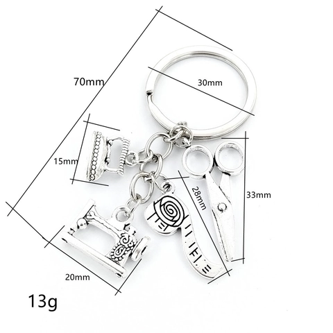 Creative Metal Sewing Tool Keychain Antique Silver Sewing Machine Scissors Iron Tape Measure Pendants For Mother's Day Gift