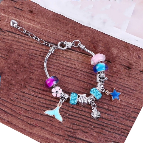 Pulsera Con Dijes De Unicornio DIY Para Niños Cuentas Multicolores Sirena Estrella De Mar Arco Iris Pulsera De Cadena De Serpiente