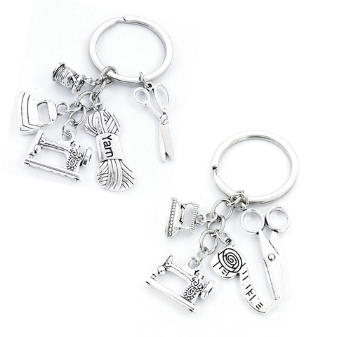 Creative Metal Sewing Tool Keychain Antique Silver Sewing Machine Scissors Iron Tape Measure Pendants For Mother's Day Gift