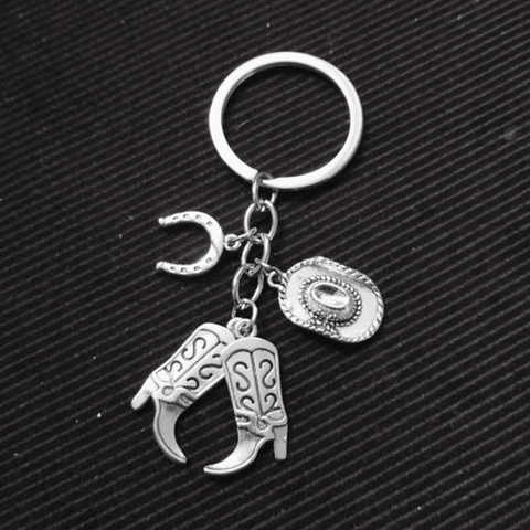 Western Cowboy Thema Sleutelhanger Antiek Zilver Legering Hoefijzer Cowboyhoed Laarzen Paard Revolver Hangers Tas Bedel