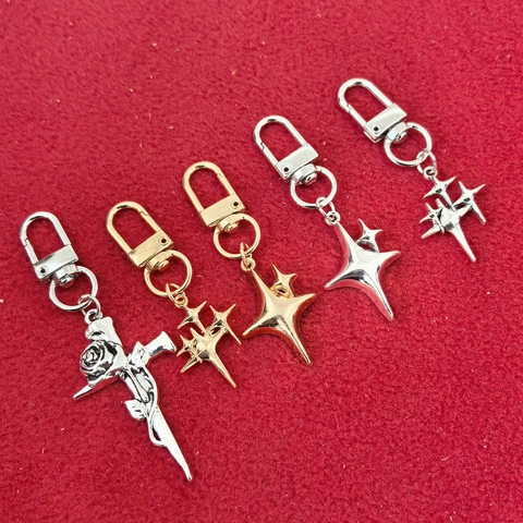 Modern Alloy Star Moon Keychain For Women Girls Fashion Bag Pendant Charm Minimalist Y2K Style Metal Key Ring Accessory