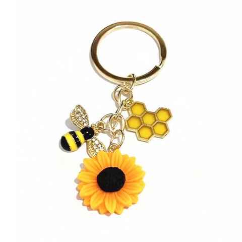 Porte-clés en Alliage Abeille Tournesol Nid d'abeille Fraise pour Femmes Charme de Sac Cadeau de Remise des Diplômes Bijoux Porte-clés