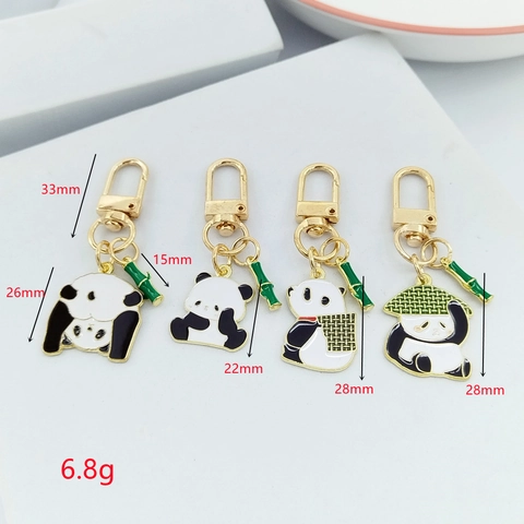 Chinese Stijl Schattige Panda Bamboe Legering Sleutelhanger Emaille Dier Tas Hanger Voor Vrouwen Meisjes Cadeau Sieraden