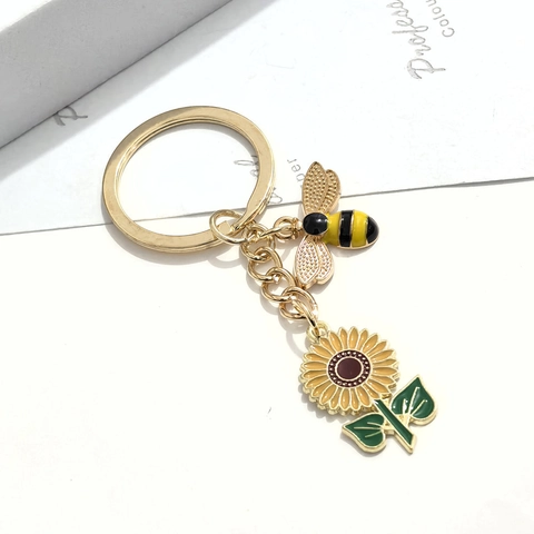 Porte-clés en Alliage Abeille Tournesol Nid d'abeille Fraise pour Femmes Charme de Sac Cadeau de Remise des Diplômes Bijoux Porte-clés