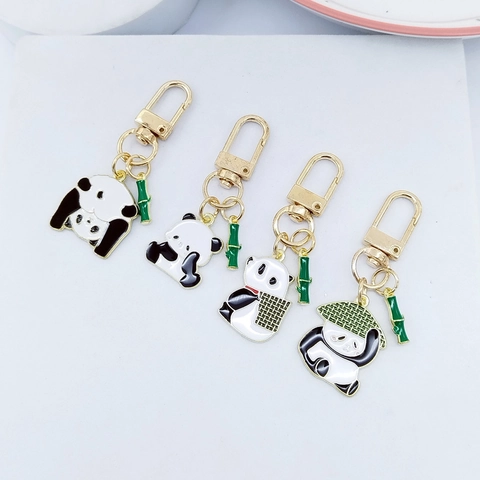 Chinese Stijl Schattige Panda Bamboe Legering Sleutelhanger Emaille Dier Tas Hanger Voor Vrouwen Meisjes Cadeau Sieraden