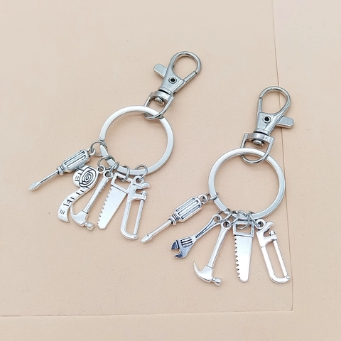 Creative Mini Tool Keychain Alloy Hammer Wrench Screwdriver Pendant Industrial Style Father Day Gift For Men Silver Jewelry