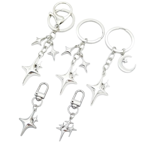 Porte-clés DIY Étoile à Quatre Branches Lune Pendentif Sac Alliage Y2K Gothique Punk Bijoux Étoile Lune Croix Cœur Rose Pendentif Argent Or