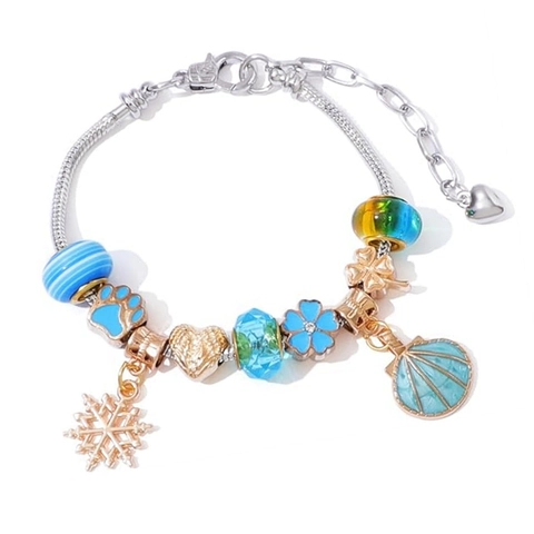 Pulsera de Abalorios con Charm de Unicornio y Arco Iris DIY para Niños con Colgante de Copo de Nieve Cadena de Serpiente de Aleación de Esmalte Colorido Regalo de Joyería para Niñas