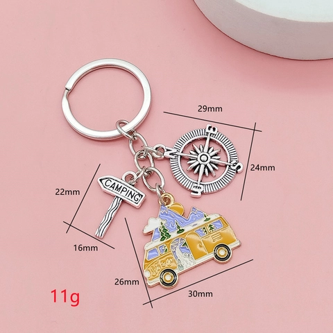 Outdoor Camping RV Keychain Compass Road Sign Pendant Zinc Alloy Enamel Travel Backpack Charm Adventure Style Unisex Key Ring