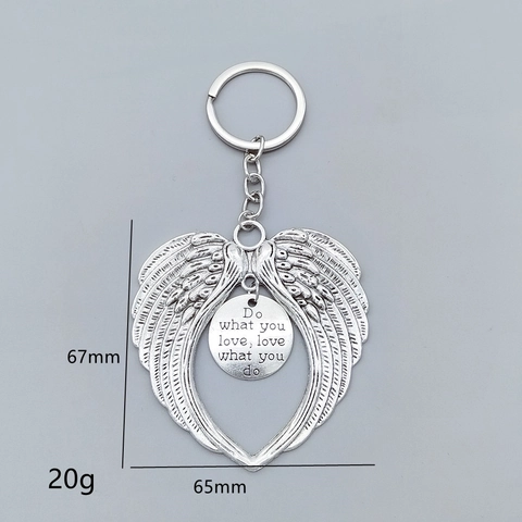 Portachiavi con Ali di Angelo e Cuore in Lega di Zinco Argento Antico con Citazioni Commemorative per Regalo di Memoria