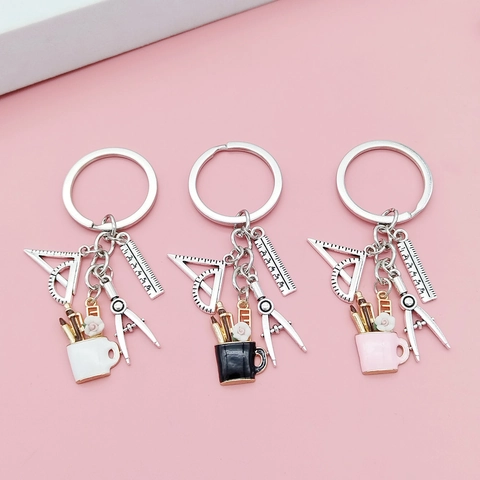 Kantoorspullen Sleutelhanger Zinklegering Liniaal Passer Penhouder Hanger Afstuderen Cadeau Voor Studenten Terug Naar School