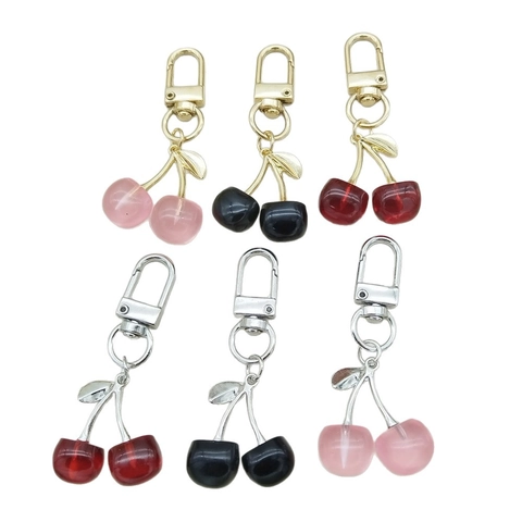 Cute Acrylic Simulated Cherry Fruit Keychain For Women Sweet Resin Fruit Bag Pendant Clasp Key Ring Accessories