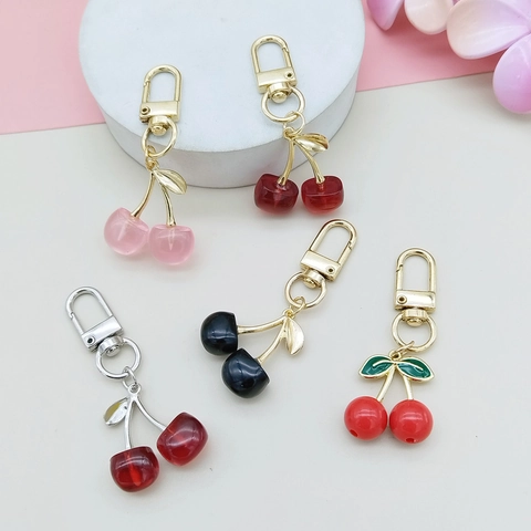 Cute Acrylic Simulated Cherry Fruit Keychain For Women Sweet Resin Fruit Bag Pendant Clasp Key Ring Accessories