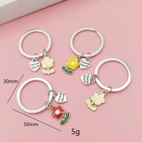 Thank You Heart Enamel Flower Keychain Zinc Alloy Floral Key Ring Gift For Teachers Thanksgiving Day Backpack Charm Accessory