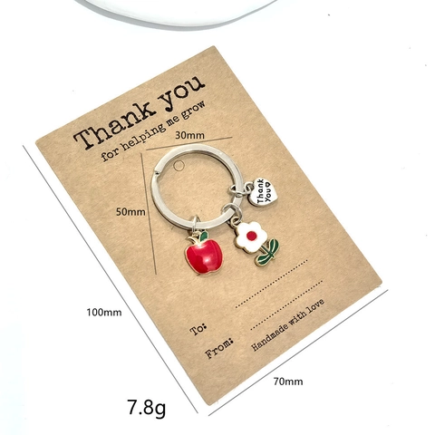 Llavero de Flor de Esmalte Manzana Roja Corazón Thank You Colgante de Aleación de Zinc Metal Adorno de Bolso para Profesor Regalo de Acción de Gracias Joyería Mujer